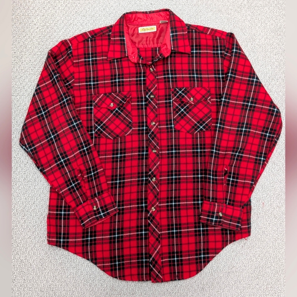 Vintage J.P. Austin men's XL Acrylic Red Black Plaid tartan ButtonUp Long Sleeve